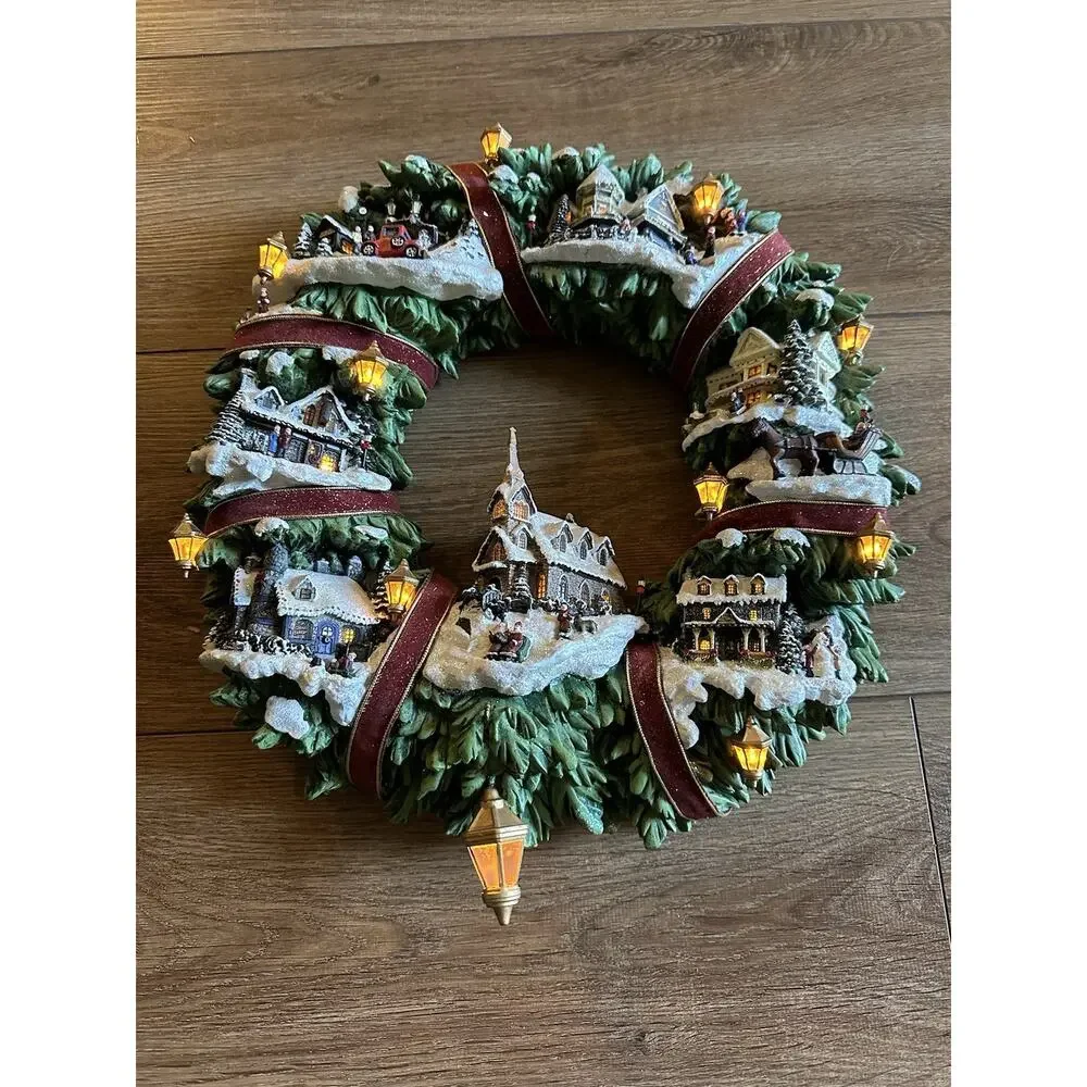 Thomas Kinkade Christmas Village Wreath Hamilton Collection